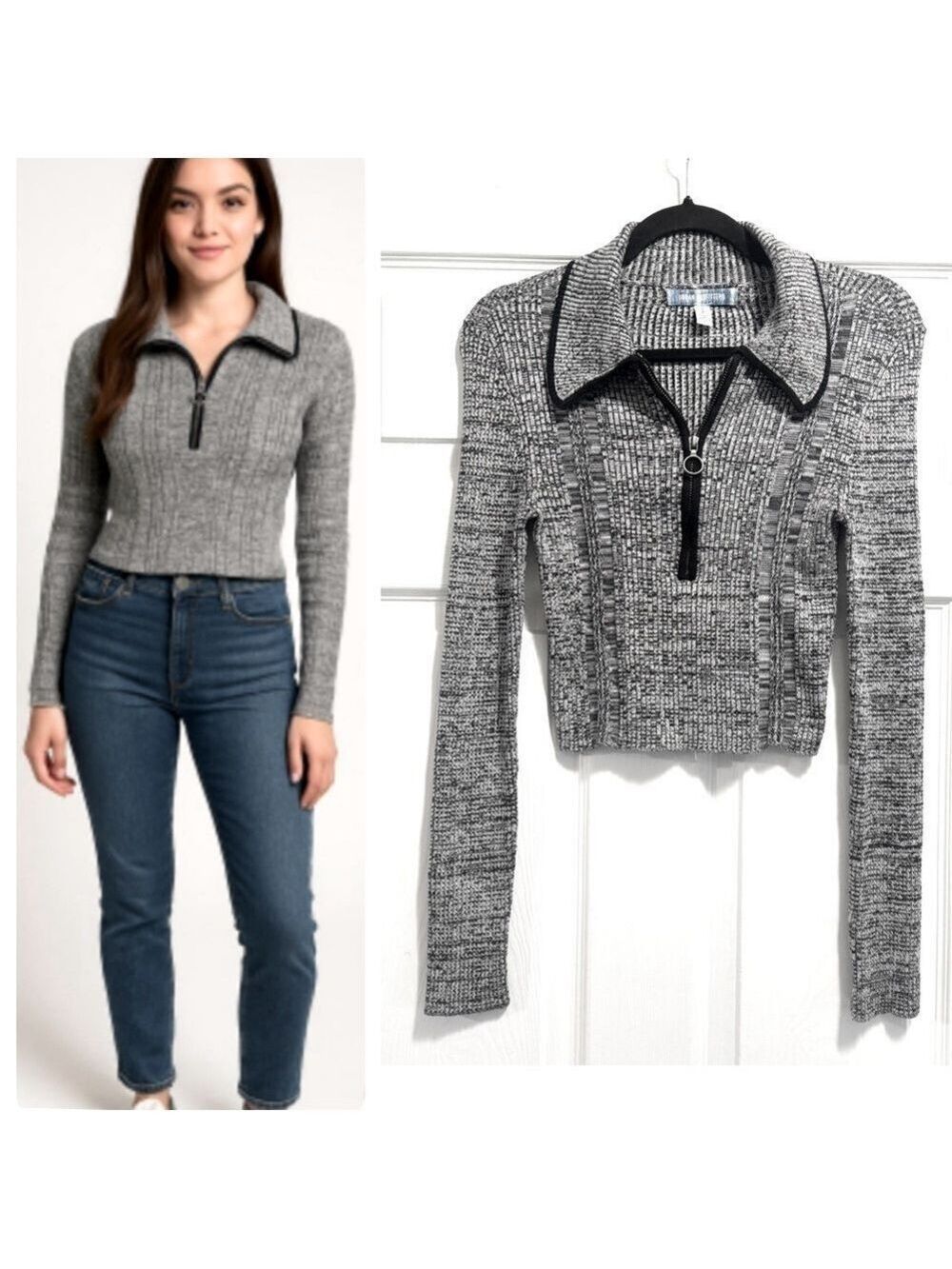 Urban Outfitters 1/4 Zip Long Sleeve
Pullover Top Gray Cotton Viscose Size Small